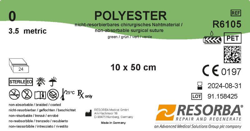 Поліестер USP 0 зелений, у відрізках 10шт*50см
